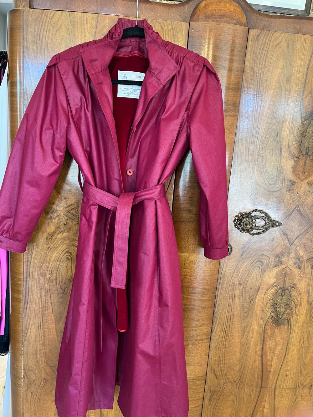 London Fog Deep Wine-Red Trench Coat Size Small/ Medium- Fully lined!